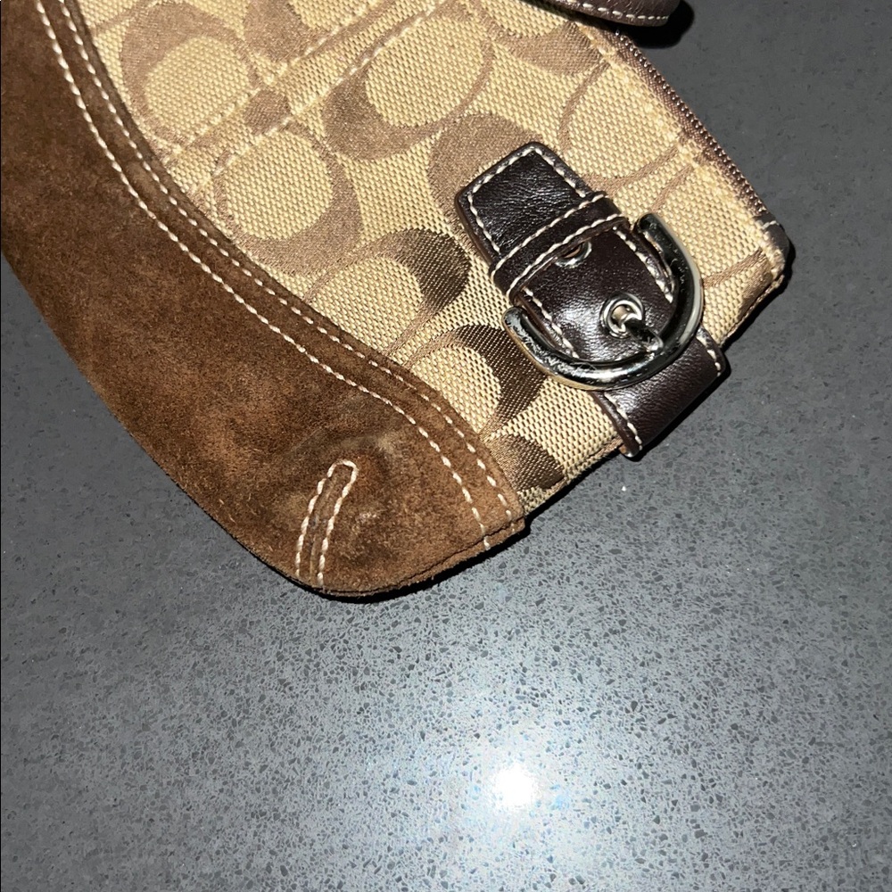 Coach Tan and Brown Signature Wristlet - Picture 4 of 5